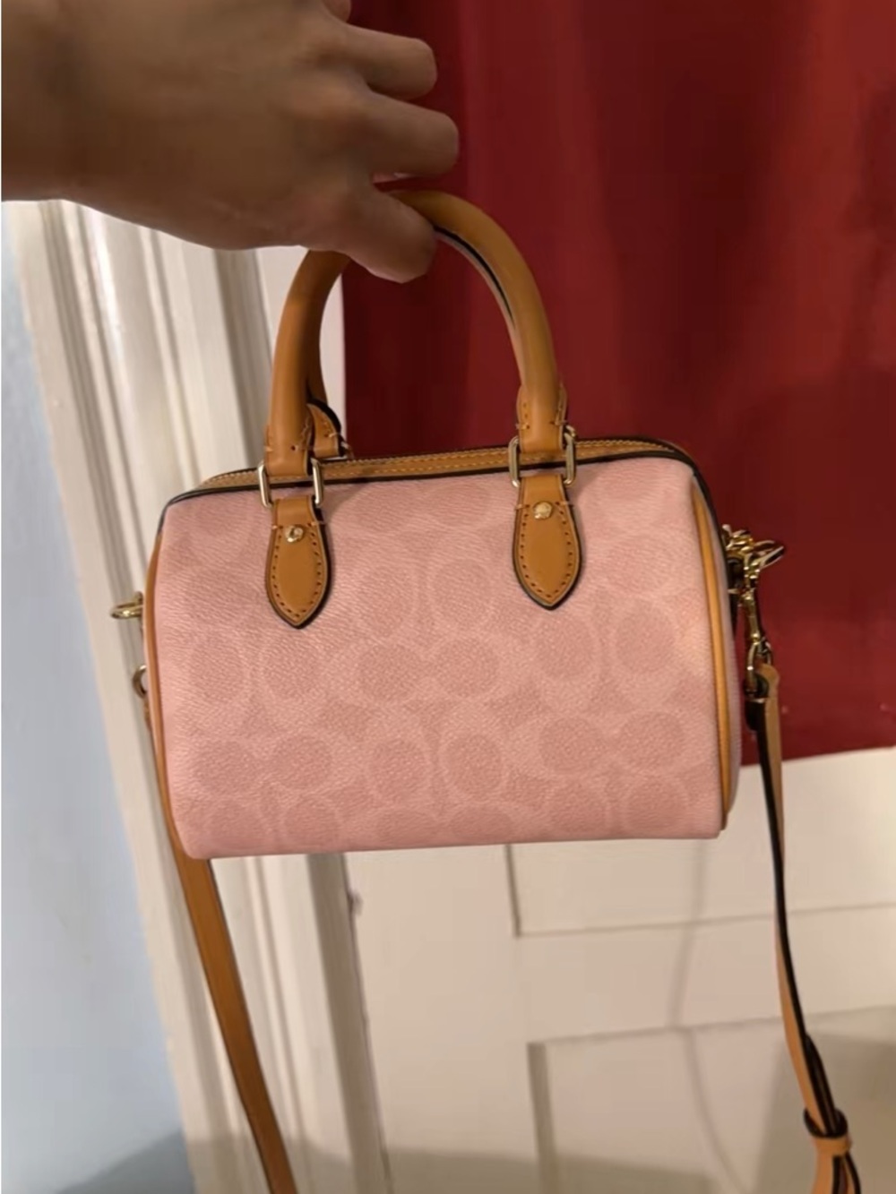 Coach Pink Mini Satchel with Tan Trim and Gold Hardware